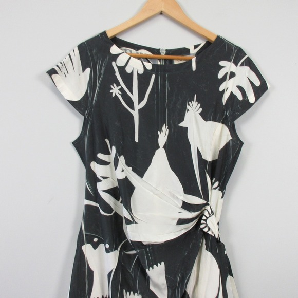 Cotelac Mini Dress 3 US 10 Black White Floral Tie Waist Abstract Unique 152 - Picture 4 of 13